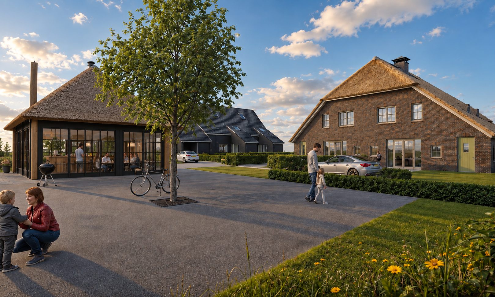 Het erf met paviljoen en boom