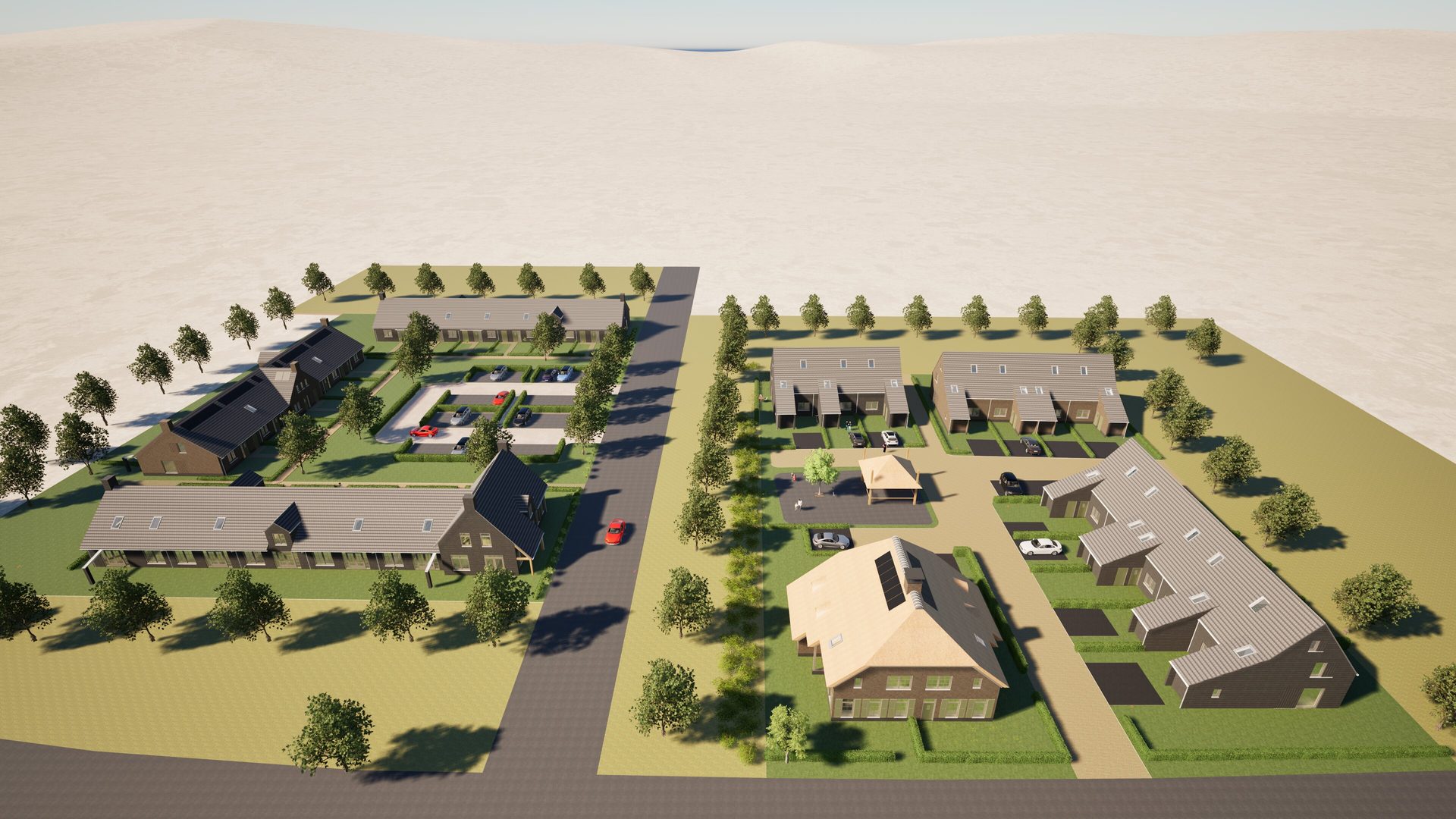 Ruwe architectenrender van Nijstad-Oost met witte achtergrond