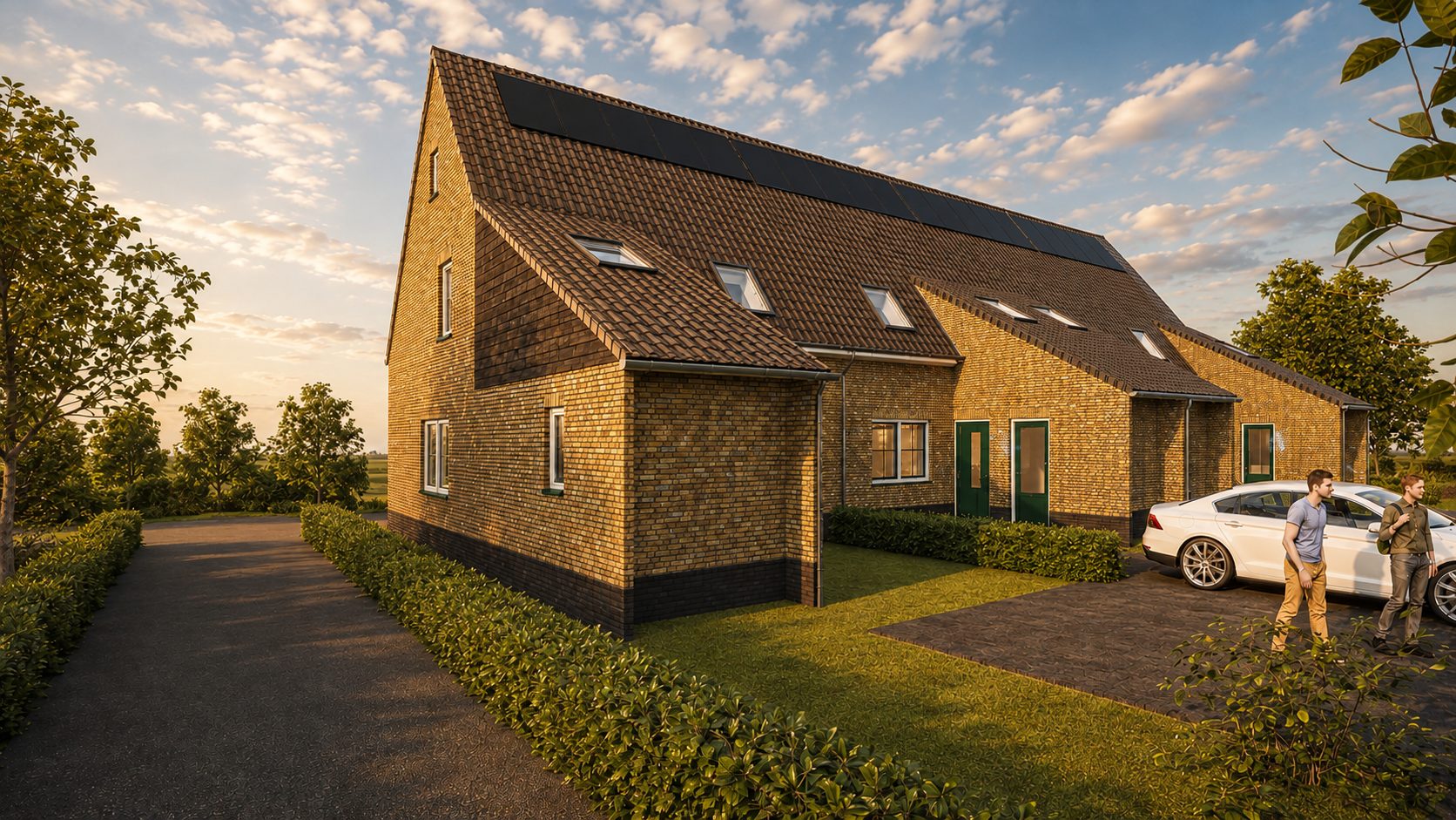 Schuurwoningen van blok 4 in gele baksteen